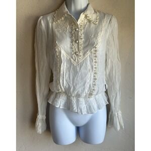 Diesel Black GTO Y2K Cream Lace Pearl Top M Romantic Fairy Grunge Cottagecore